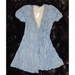 Old‎ Navy Waist Defined Puff Sleeve Mini Dress Medium Wash Denim Womens XS